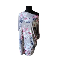 Luźna Sukienka KIMONO białe Kwiaty magnolii 2XL/3XL